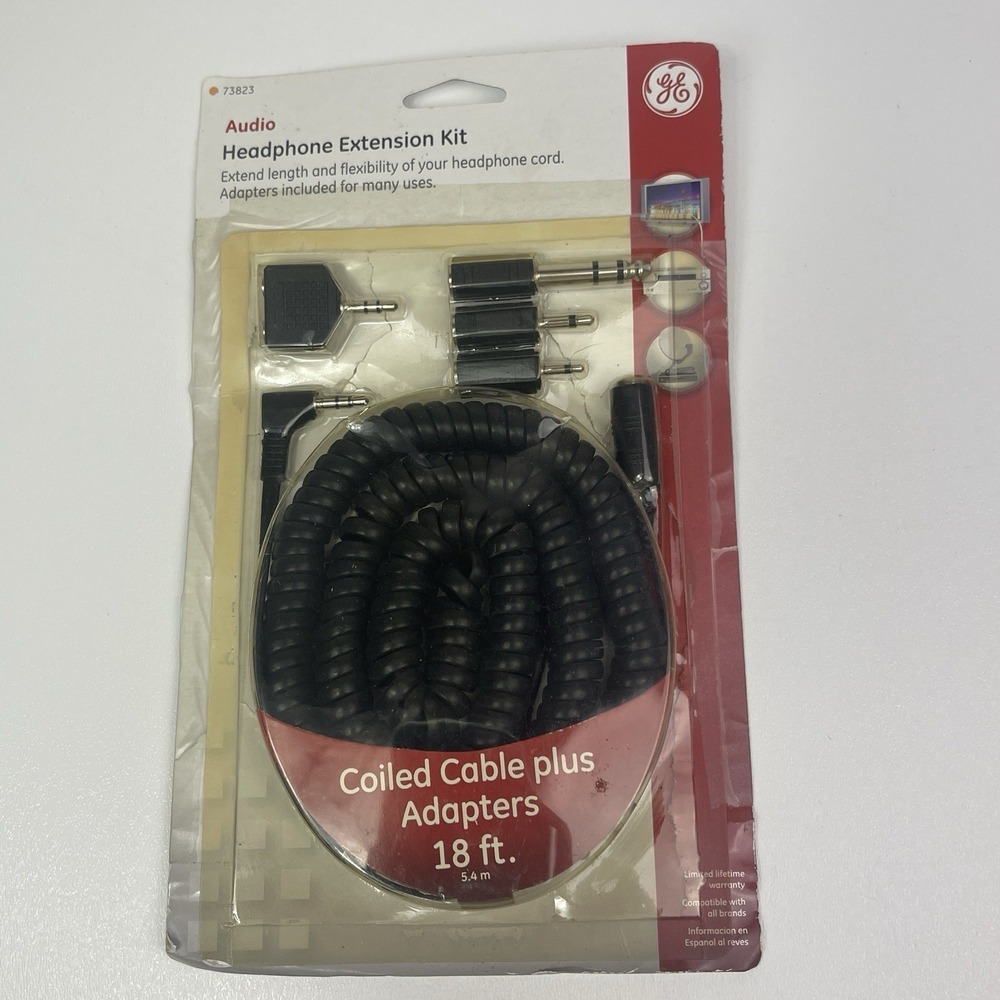 GE Headphone Extension Kit Cable Adapters 18 Feet Unopened In Package - Picture 7 of 8